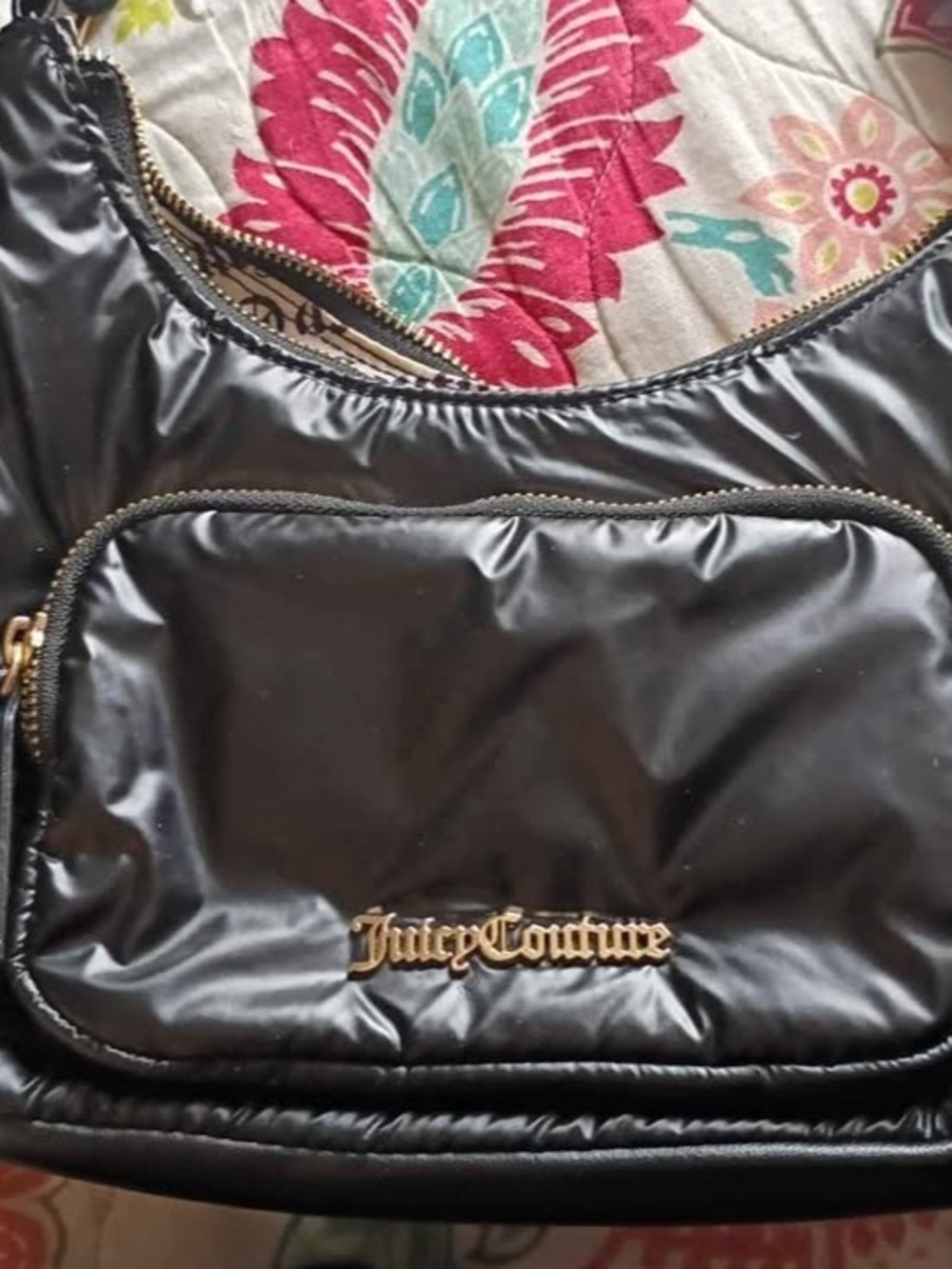 Juicy Couture Black Nylon Shoulder Bag with Gold Logo
